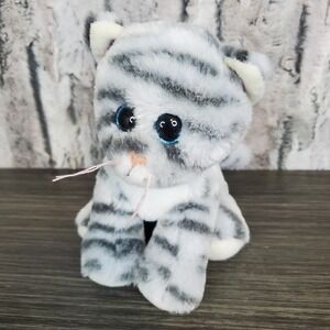 Ty VelveTy Gray Tabby Cat MILLIE Soft Glitter Eyes 6" Stuffed Plush Kitty